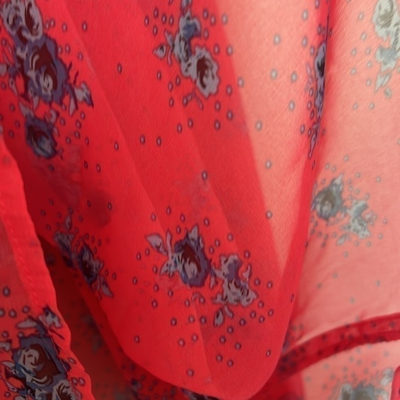 Daytrip Floral Sheer Mesh Nude Long Sleeve Blouse Size Medium Pink Blue #100 - Picture 7 of 9